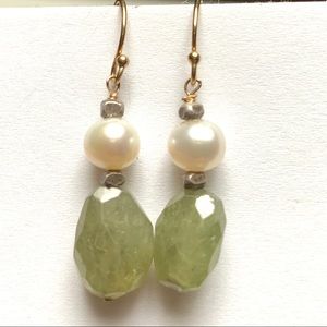 Green Garnet & Pearl Earrings